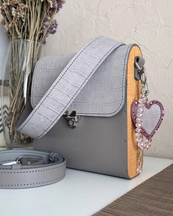 Sabrina Leather Crossbody Bag, Gray Croc Embo...
