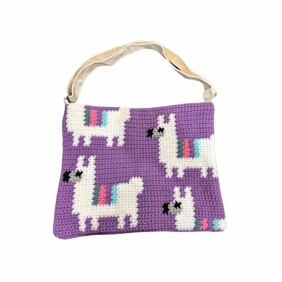 Handmade Crochet Llama Tote Bag: Purple Yarn ...