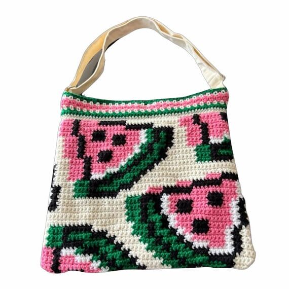 Handmade Crochet Watermelon Tote Bag: Colorfu...