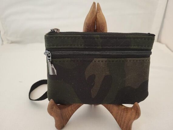 Wristlet, wallet, card case in waxed canvas b...