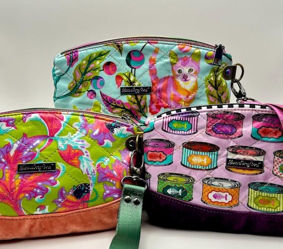Quilted Velvet Wristlet: Tula Pink Tabby Road...
