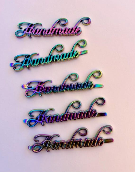 Rainbow Metal "Handmade" Script Tag...