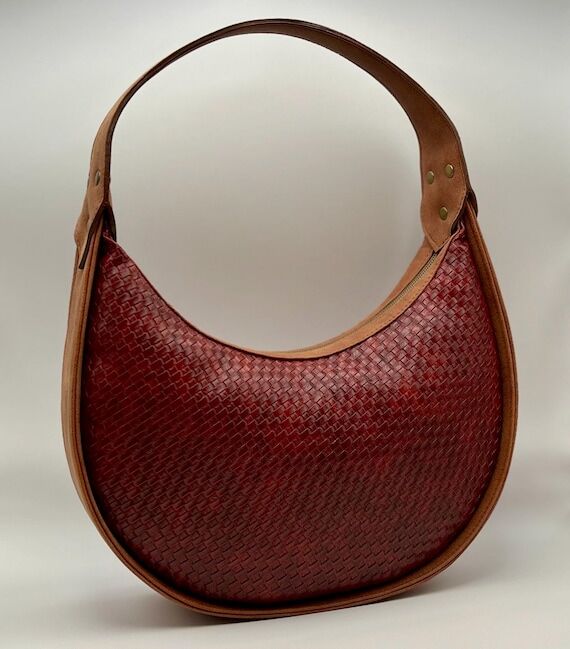 Dark Cherry Embossed Vegan Leather Hobo Bag: ...