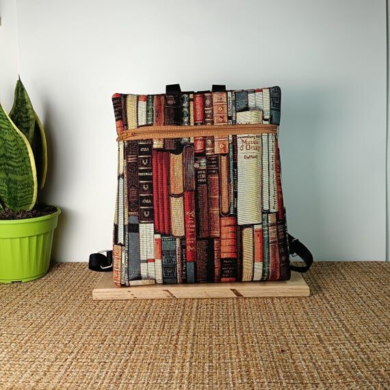 Book Lover Backpack, Library Print Gobelin Ba...