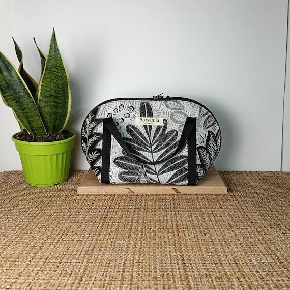 Handmade women handbag leaf jacquard fabric M...