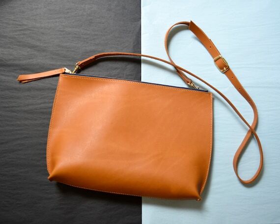Large Genuine Leather Zippered Crossbody Bag:...