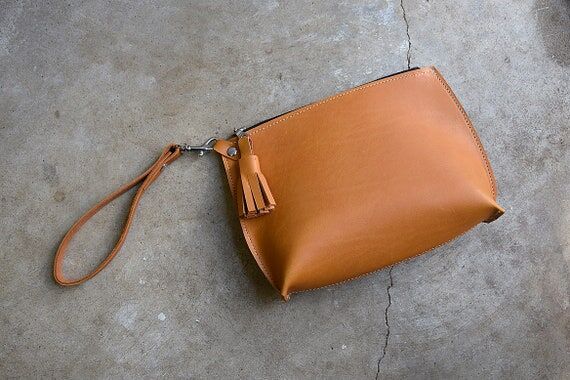 Leather Wristlet Clutch: Handmade Zipper Pouc...