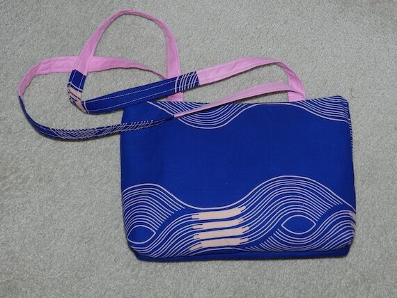 African Print in Blue and Tan with Pink Trim ...