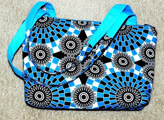 Blue, Black and White, African Print Top Hand...