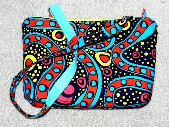 African Print Adjustable Shoulder Bag in Red,...