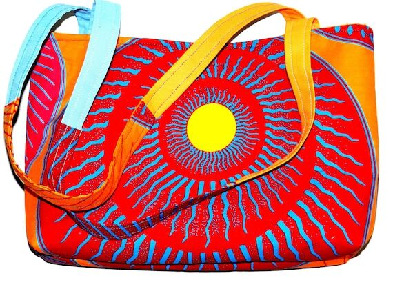 Orange, Blue, and Yellow Blazing Sun Top Hand...