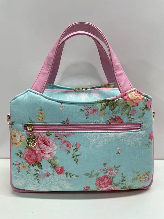 Handmade Floral Crossbody Bag: Aqua & Pink Ro...