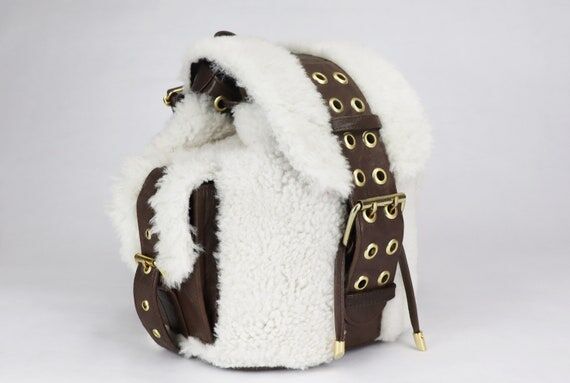 Furry Sheepskin Leather Backpack: Small Brown...