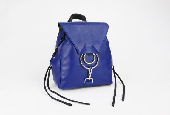 Blue Leather Backpack: Handmade Italian Leath...