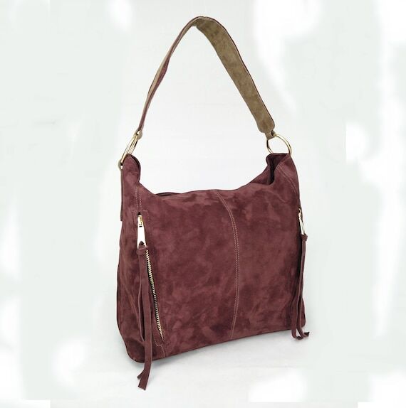 Handmade Burgundy Suede Leather Hobo Bag: Ita...