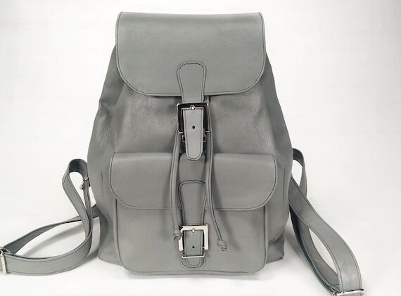 Gray Leather Backpack Purse: Italian Lambskin...