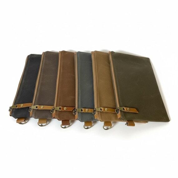 Handmade Waxed Canvas Zipper Pouch, Water Res...