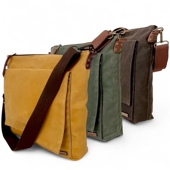 Handmade Waxed Canvas Crossbody Bag, Water Re...