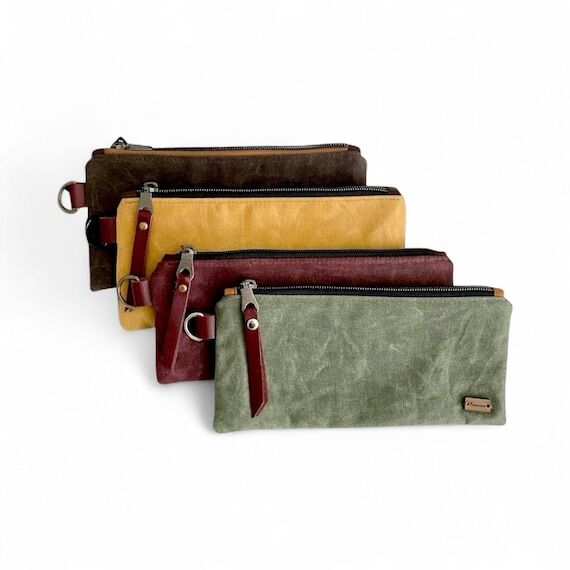 Handmade Waxed Canvas Pencil Case, Zipper Pou...