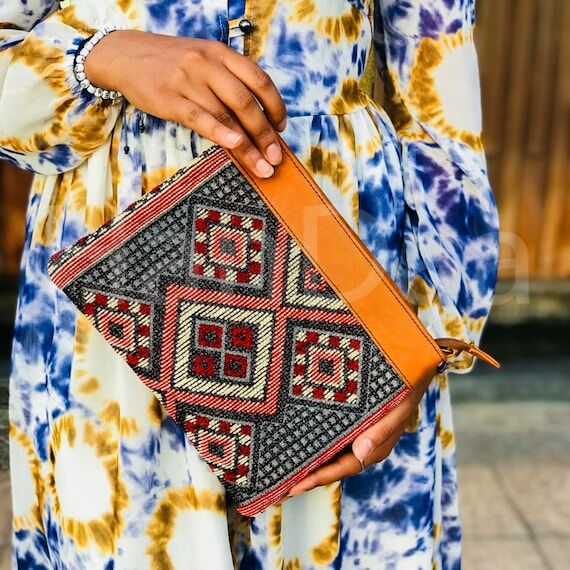 kilim purse, capret leather purse, carpet han...
