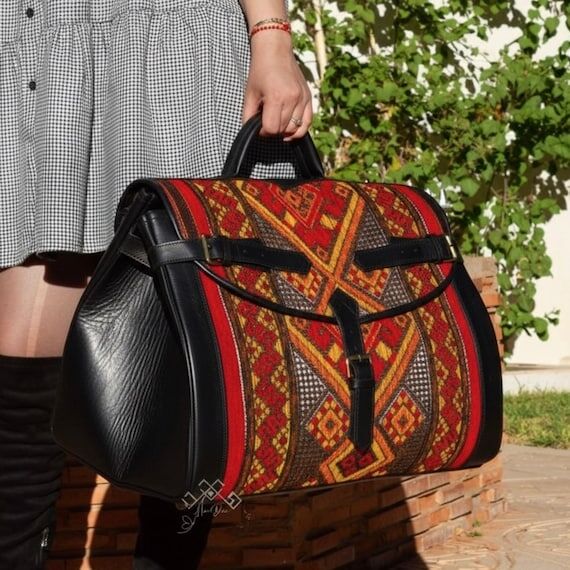 Personalized kilim travel bag, Handmade Leath...