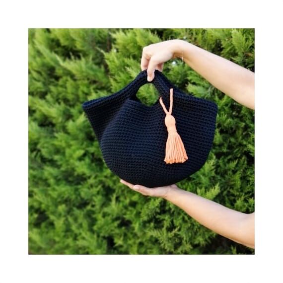 Crochet Black Bag, Top Handle Purse , Beach ...