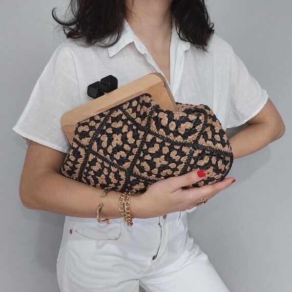 Handmade Crochet Evening Clutch, Geometric Ra...