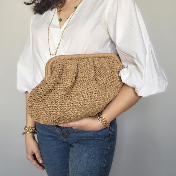 Raffia Crochet Clutch Bag, Straw Handbag for ...