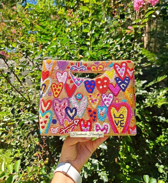 Beaded Crossbody Bag: Rose Gold Floral Handba...