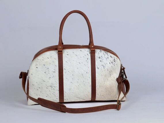 Genuine Cowhide Leather Duffle Bag, Animal Pr...