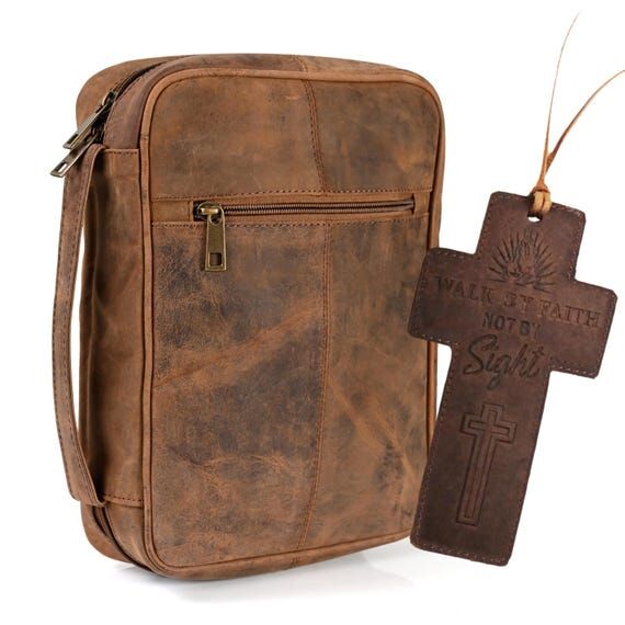 Full Grain Leather Bible Case: Rustic Patchwo...