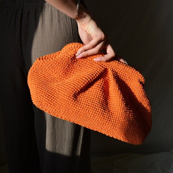 Raffia Pouch Clutch, Crochet Straw Bag, Large...