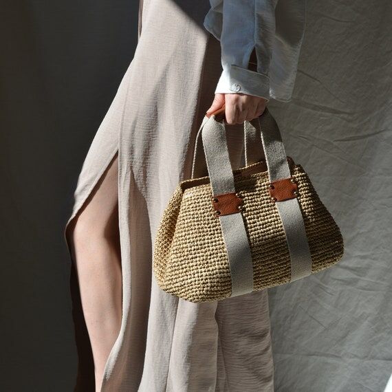 Crochet Raffia Purse - Natural Crossbody Hand...