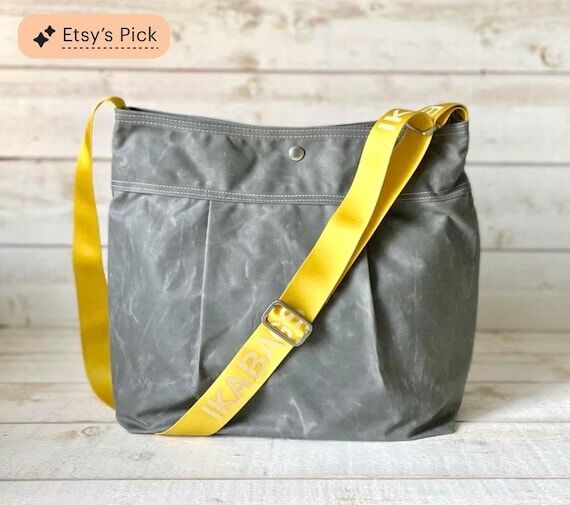 Waxed Canvas Diaper Bag: Gray Crossbody, Yell...