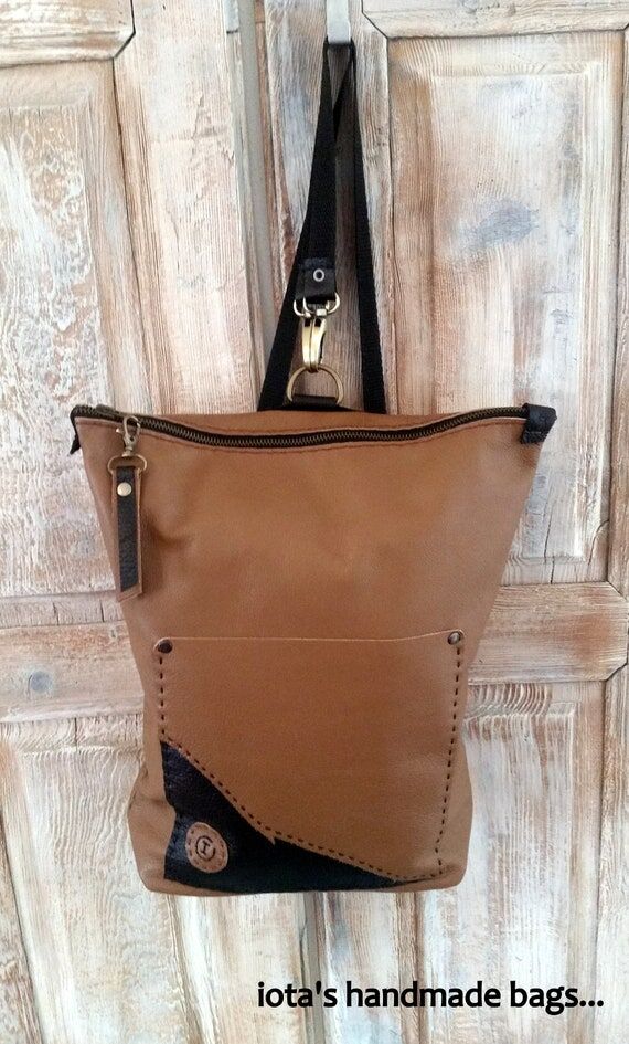 Handmade Leather Backpack, Brown & Black Cowh...