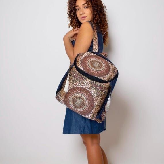 Handmade Mandala Jacquard Backpack – Boho L...