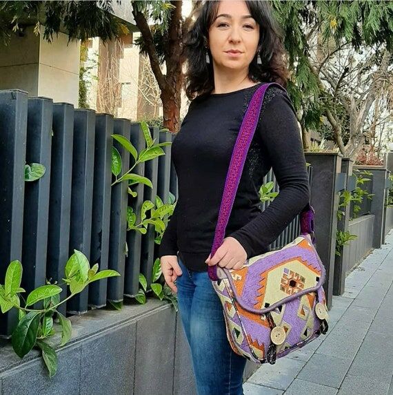 Personalized Rug Messenger Bag: Ethnic Tapest...
