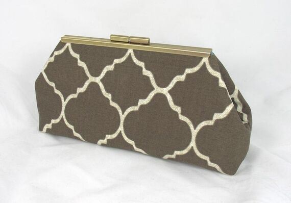 Moroccan brown clutch lined with contrast col...