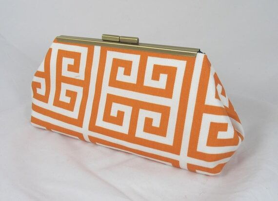 Orange Greek Key Clutch: Navy Faux Silk Lined...
