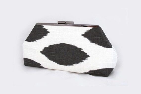 Grey Ikat clutch lined with contrast color fa...