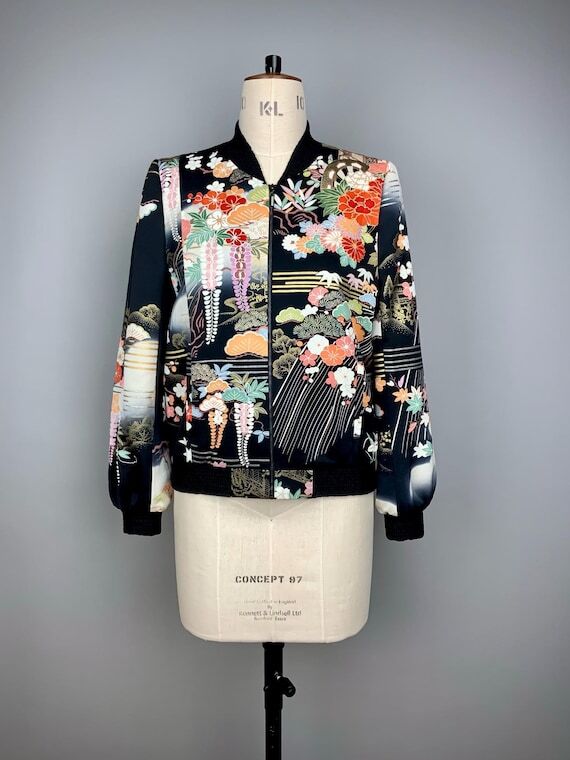 Handmade Silk Bomber Jacket: Vintage Kimono F...