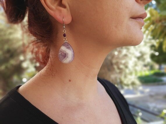 Handmade Amethyst Pear Stone Earrings: Gemsto...