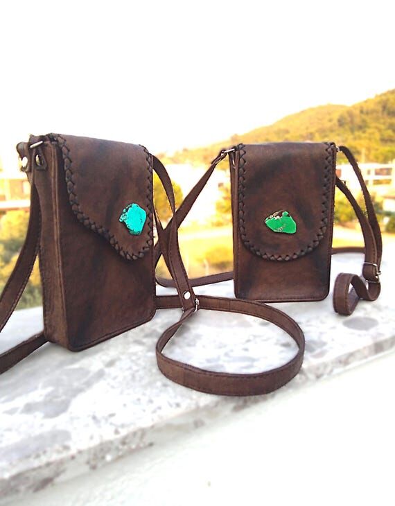 Handmade Leather Crossbody Phone Bag with Tur...