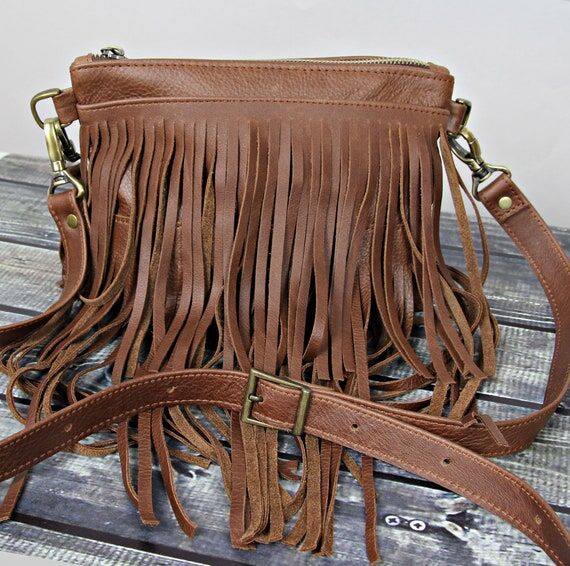 Distressed Leather Fringe Crossbody Bag: Hand...