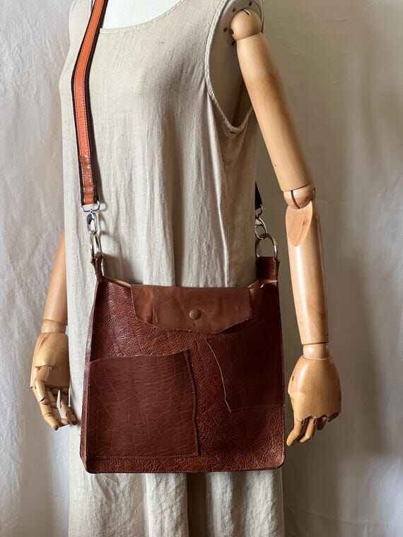 Handmade Brown Leather Shoulder Bag, Messenge...