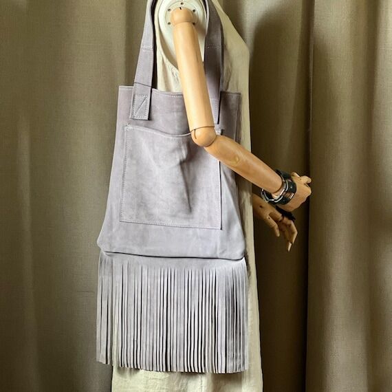 Handmade Suede Fringe Tote | Boho Chic Leathe...