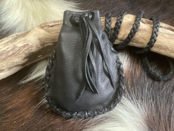 Black Deerskin Pouch, Large Leather Medicine ...
