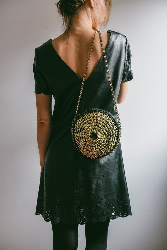 Handmade Gold Round Pop Tab Bag Recycled Soda...