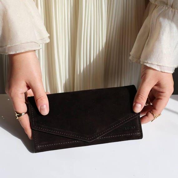 Genuine Suede Wallet for Women | Long Envelop...