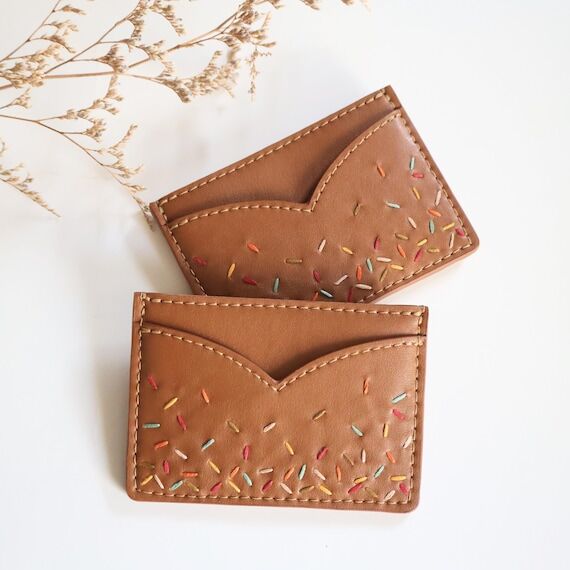 Embroidered Vegan Leather Card Holder: Person...